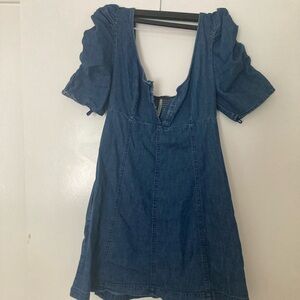 Free People Cheyenne Denim Puff-Sleeve mini dress